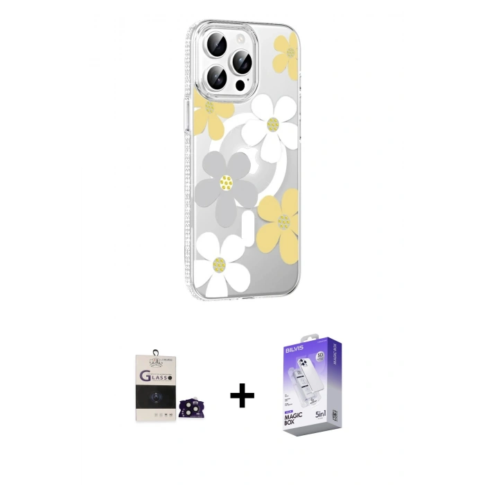 MARSİLYAN™- iPhone 14 Pro Max Kılıf Yörünge Işık Prime - Siyah Bilvis 5in1 3D Magic Cam Ekran Koruyucu + Siyah Bilvis Titan Kamera Lens