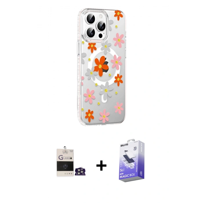 MARSİLYAN™- iPhone 14 Pro Max Kılıf Yörünge Işık Prime - Siyah Bilvis 5in1 5D Magic Hayalet Cam Ekran Koruyucu + Gümüş Bilvis Titan Kamera Lens