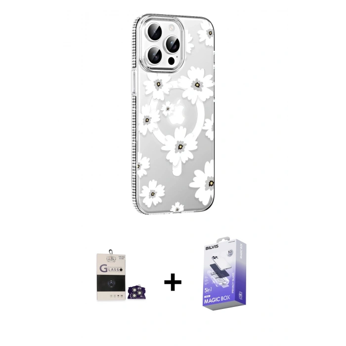 MARSİLYAN™- iPhone 14 Pro Max Kılıf Yörünge Işık Prime - Siyah Bilvis 5in1 5D Magic Hayalet Cam Ekran Koruyucu + Gümüş Bilvis Titan Kamera Lens