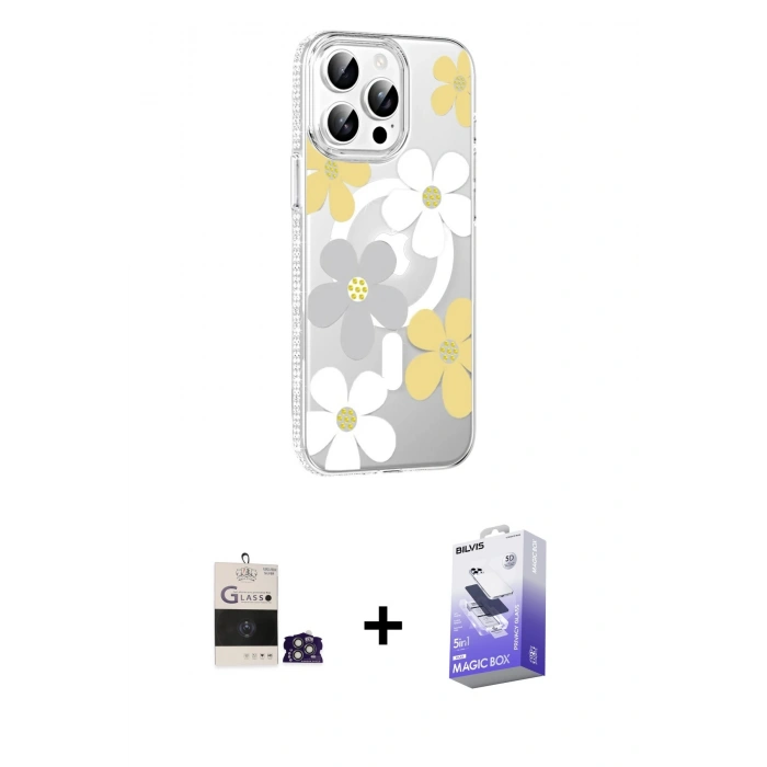 MARSİLYAN™- iPhone 14 Pro Max Kılıf Yörünge Işık Prime - Siyah Bilvis 5in1 5D Magic Hayalet Cam Ekran Koruyucu + Gümüş Bilvis Titan Kamera Lens