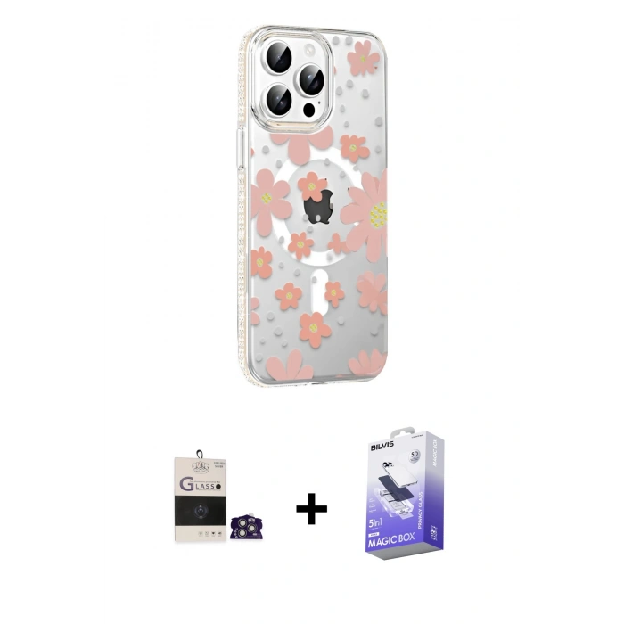 MARSİLYAN™- iPhone 14 Pro Max Kılıf Yörünge Işık Prime - Siyah Bilvis 5in1 5D Magic Hayalet Cam Ekran Koruyucu + Gümüş Bilvis Titan Kamera Lens