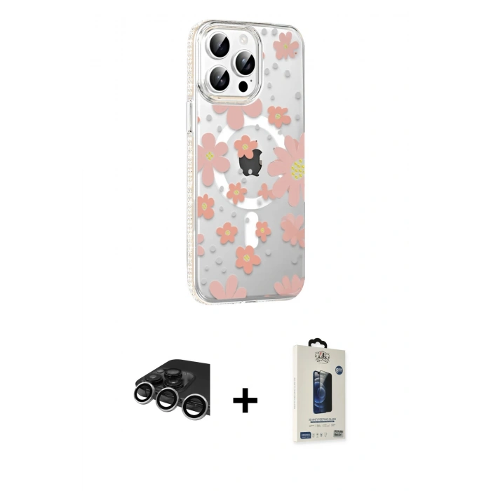 MARSİLYAN™- iPhone 14 Pro Max Kılıf Yörünge Işık Prime - Siyah Bilvis Hayalet Cam Ekran Koruyucu + Raze Metal Kamera Lens - GS