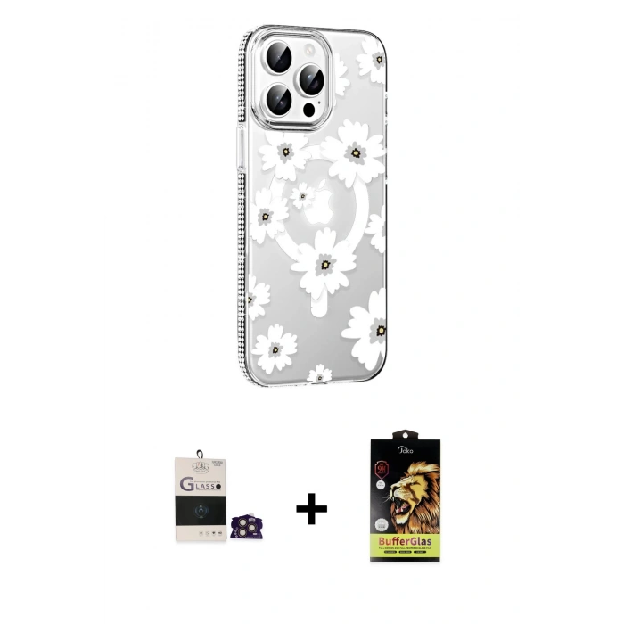 MARSİLYAN™- iPhone 14 Pro Max Kılıf Yörünge Işık Prime - Siyah Buffer Cam Ekran Koruyucu + Bilvis Titan Kamera Lens - GD
