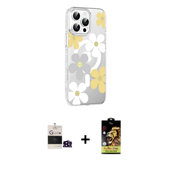 MARSİLYAN™- iPhone 14 Pro Max Kılıf Yörünge Işık Prime - Siyah Buffer Cam Ekran Koruyucu + Bilvis Titan Kamera Lens - SH