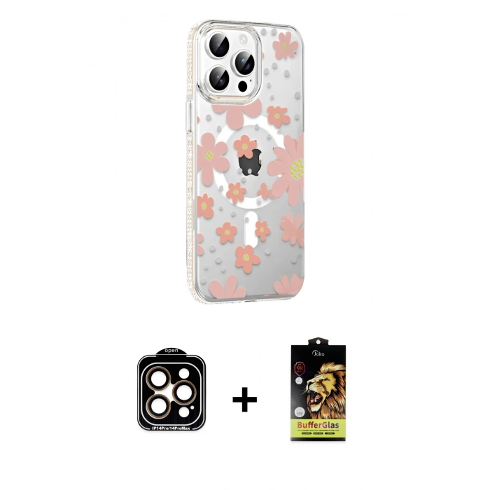 MARSİLYAN™- iPhone 14 Pro Max Kılıf Yörünge Işık Prime - Siyah Buffer Cam Ekran Koruyucu + PVD Metal Kamera Lens - TU