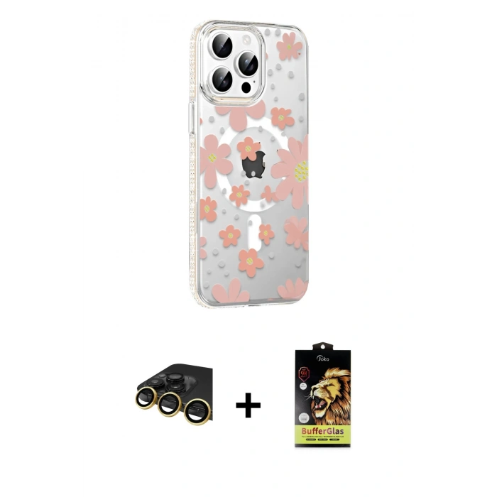 MARSİLYAN™- iPhone 14 Pro Max Kılıf Yörünge Işık Prime - Siyah Buffer Cam Ekran Koruyucu + Raze Metal Kamera Lens - GD