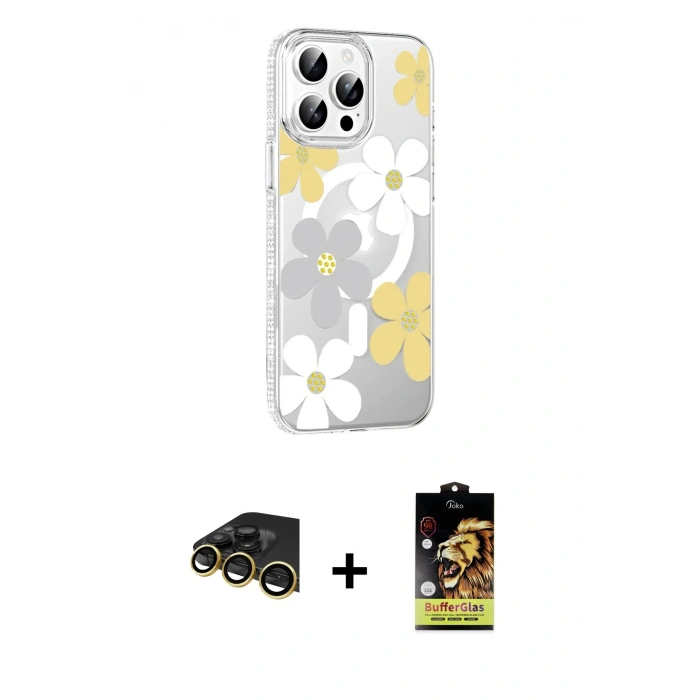 MARSİLYAN™- iPhone 14 Pro Max Kılıf Yörünge Işık Prime - Siyah Buffer Cam Ekran Koruyucu + Raze Metal Kamera Lens - GD