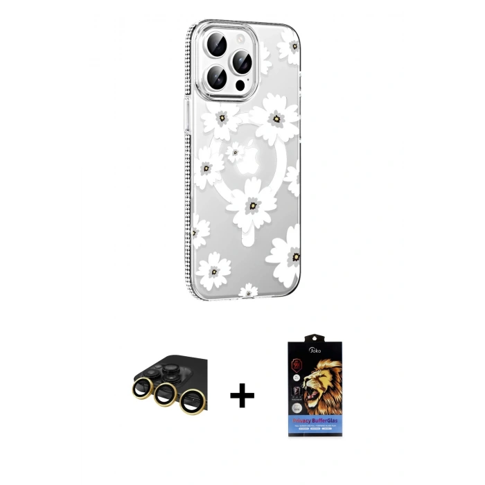 MARSİLYAN™- iPhone 14 Pro Max Kılıf Yörünge Işık Prime - Siyah Buffer Hayalet Cam Ekran Koruyucu + Raze Metal Kamera Lens - GD