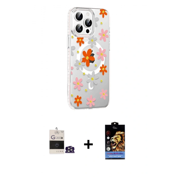 MARSİLYAN™- iPhone 14 Pro Max Kılıf Yörünge Işık Prime - Siyah Buffer Hayalet Cam Ekran Koruyucu + Gümüş Bilvis Titan Kamera Lens