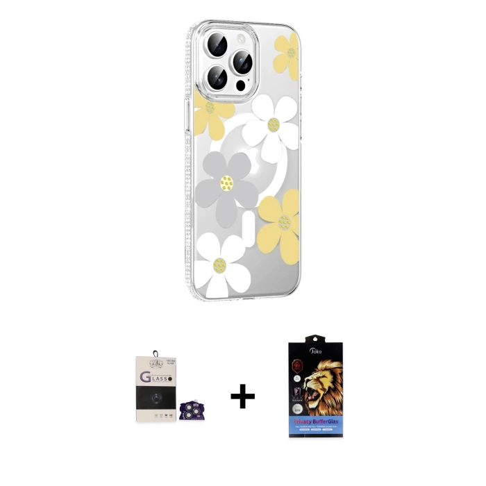 MARSİLYAN™- iPhone 14 Pro Max Kılıf Yörünge Işık Prime - Siyah Buffer Hayalet Cam Ekran Koruyucu + Gümüş Bilvis Titan Kamera Lens