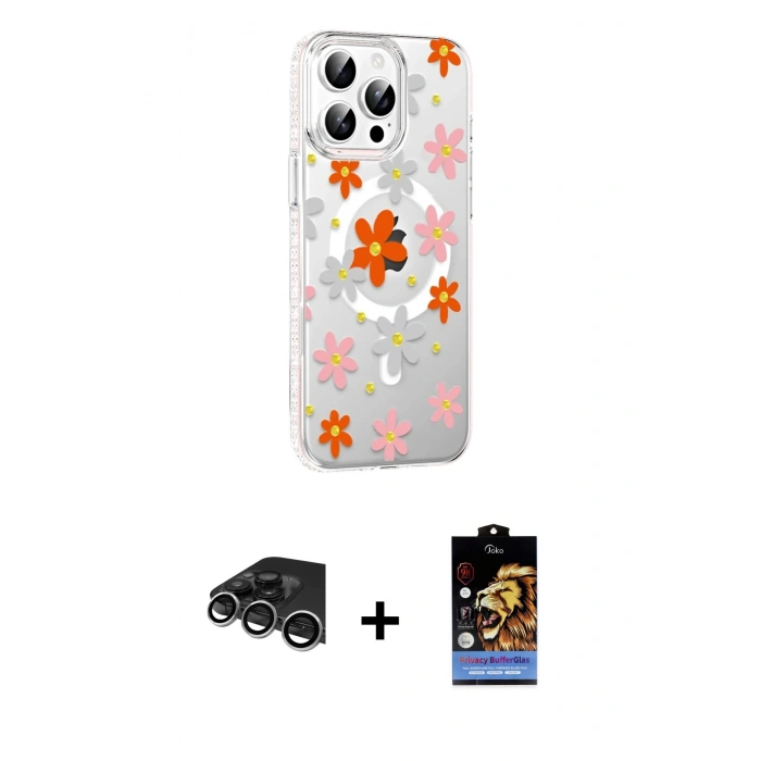 MARSİLYAN™- iPhone 14 Pro Max Kılıf Yörünge Işık Prime - Siyah Buffer Hayalet Cam Ekran Koruyucu + Raze Metal Kamera Lens - GS