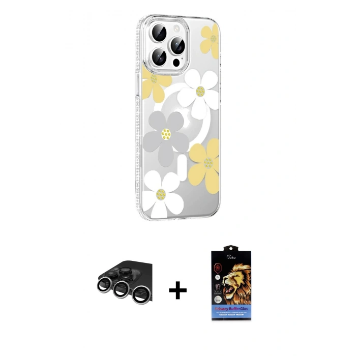 MARSİLYAN™- iPhone 14 Pro Max Kılıf Yörünge Işık Prime - Siyah Buffer Hayalet Cam Ekran Koruyucu + Raze Metal Kamera Lens - GS