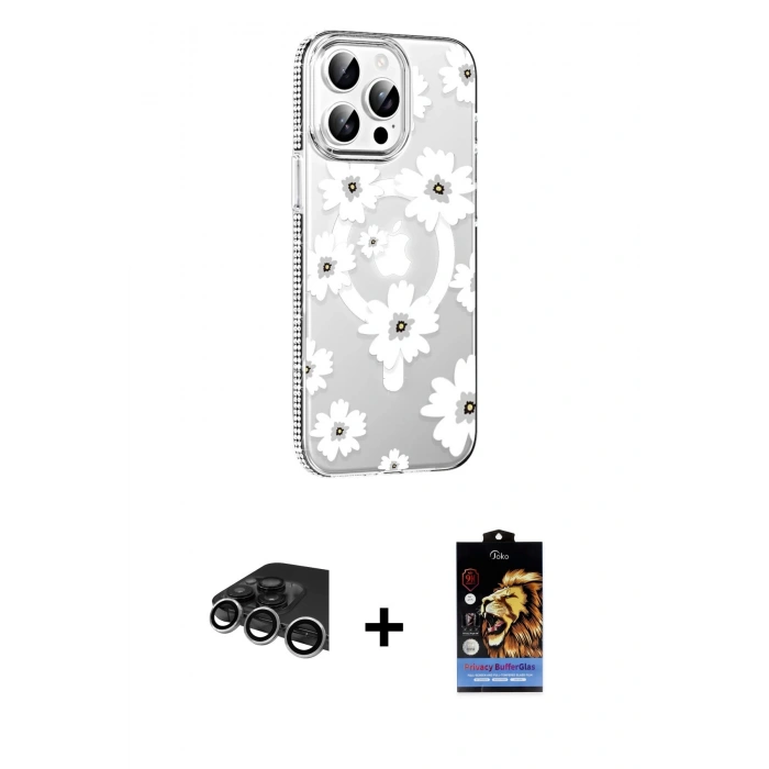 MARSİLYAN™- iPhone 14 Pro Max Kılıf Yörünge Işık Prime - Siyah Buffer Hayalet Cam Ekran Koruyucu + Raze Metal Kamera Lens - GS