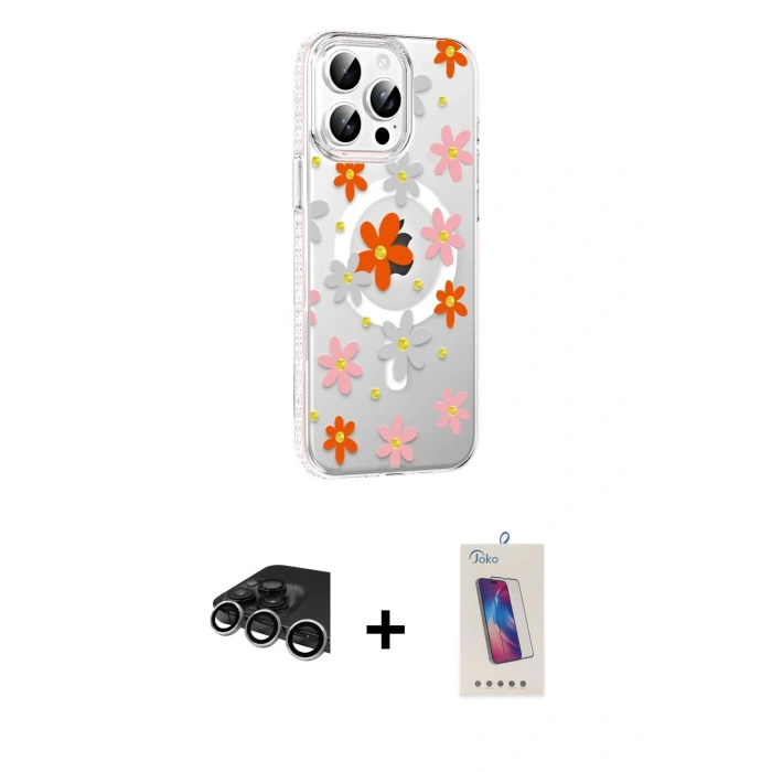 MARSİLYAN™- iPhone 14 Pro Max Kılıf Yörünge Işık Prime - Siyah Joko 5D Cam + Raze Metal Kamera Lens - GS