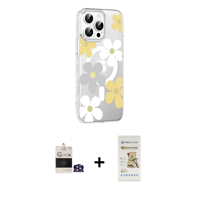 MARSİLYAN™- iPhone 14 Pro Max Kılıf Yörünge Işık Prime - Siyah Mat Seramik Nano Ekran Koruyucu + Bilvis Titan Kamera Lens - GS