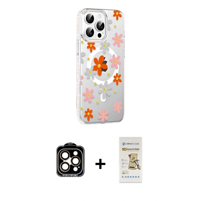 MARSİLYAN™- iPhone 14 Pro Max Kılıf Yörünge Işık Prime - Siyah Mat Seramik Nano Ekran Koruyucu + PVD Metal Kamera Lens - TU