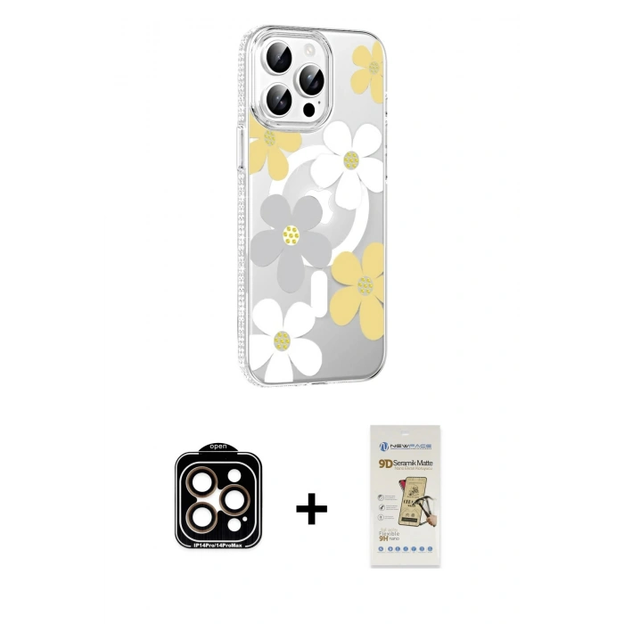 MARSİLYAN™- iPhone 14 Pro Max Kılıf Yörünge Işık Prime - Siyah Mat Seramik Nano Ekran Koruyucu + PVD Metal Kamera Lens - TU