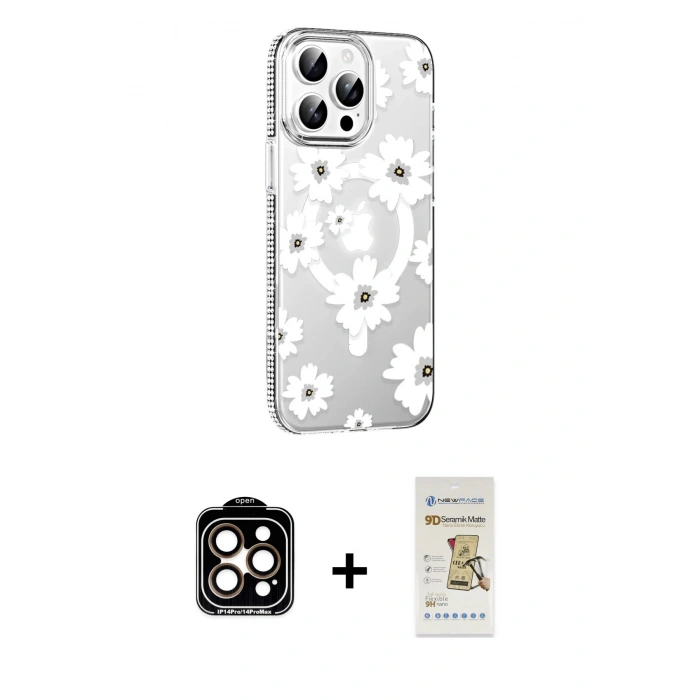 MARSİLYAN™- iPhone 14 Pro Max Kılıf Yörünge Işık Prime - Siyah Mat Seramik Nano Ekran Koruyucu + PVD Metal Kamera Lens - TU