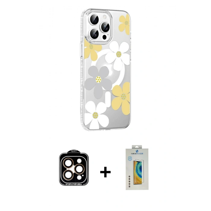 MARSİLYAN™- iPhone 14 Pro Max Kılıf Yörünge Işık Prime - Siyah Polymer Nano Ekran Koruyucu + PVD Metal Kamera Lens - TU
