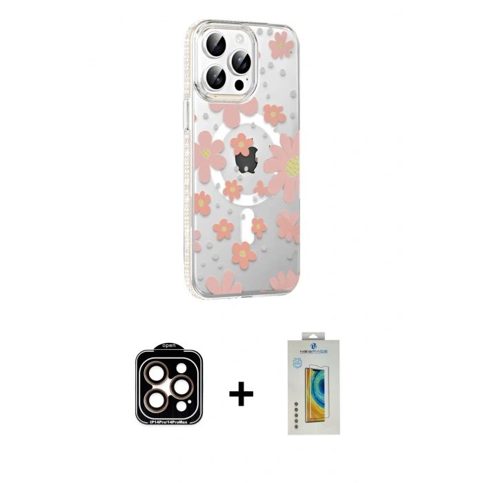 MARSİLYAN™- iPhone 14 Pro Max Kılıf Yörünge Işık Prime - Siyah Polymer Nano Ekran Koruyucu + PVD Metal Kamera Lens - TU