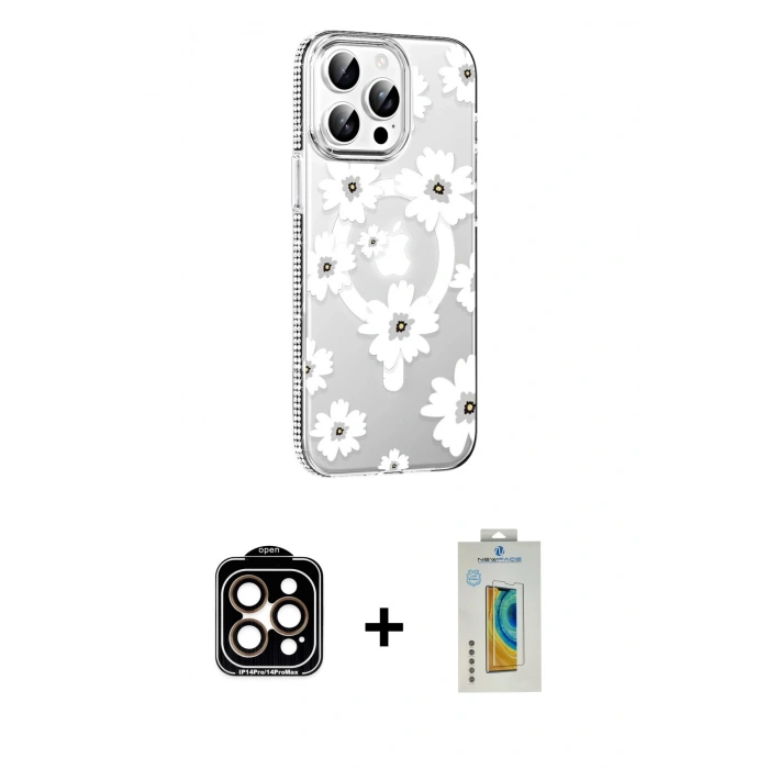 MARSİLYAN™- iPhone 14 Pro Max Kılıf Yörünge Işık Prime - Siyah Polymer Nano Ekran Koruyucu + PVD Metal Kamera Lens - TU