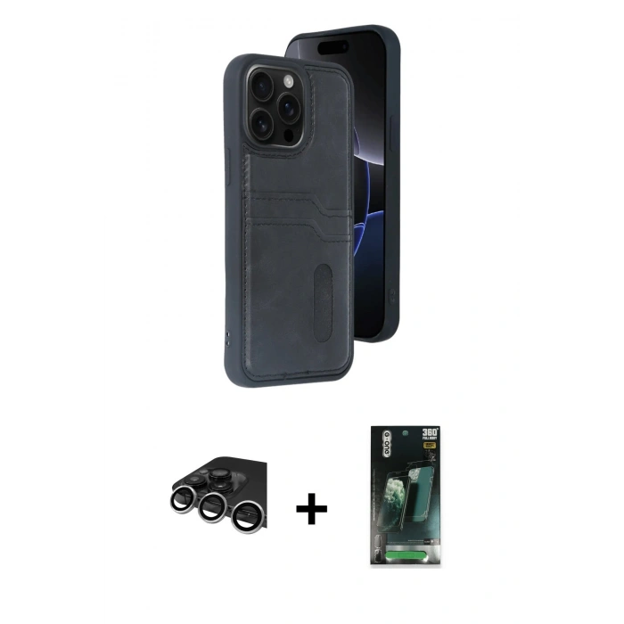 MARSİLYAN™- iPhone 14 Pro Max Kılıf Yörünge Işık Serisi - Şeffaf 360 Full Body Arka Koruyucu + Raze Metal Kamera Lens - GS