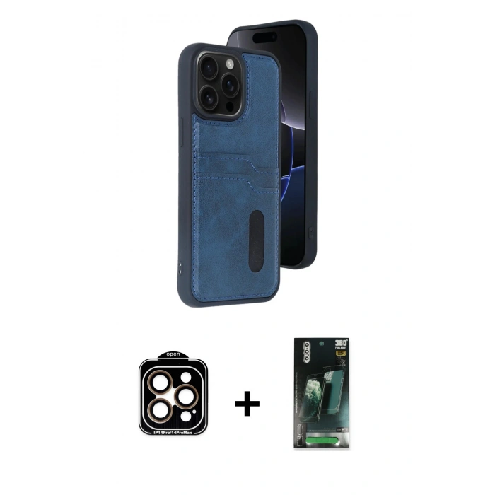 MARSİLYAN™- iPhone 14 Pro Max Kılıf Yörünge Işık Serisi - Şeffaf 360 Full Body Arka Koruyucu + PVD Metal Kamera Lens - TU