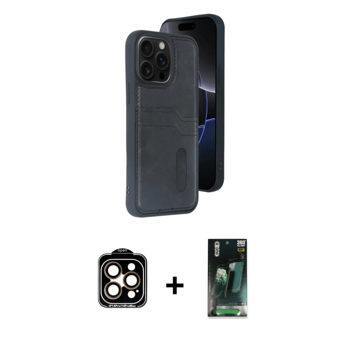 MARSİLYAN™- iPhone 14 Pro Max Kılıf Yörünge Işık Serisi - Şeffaf 360 Full Body Arka Koruyucu + PVD Metal Kamera Lens - TU