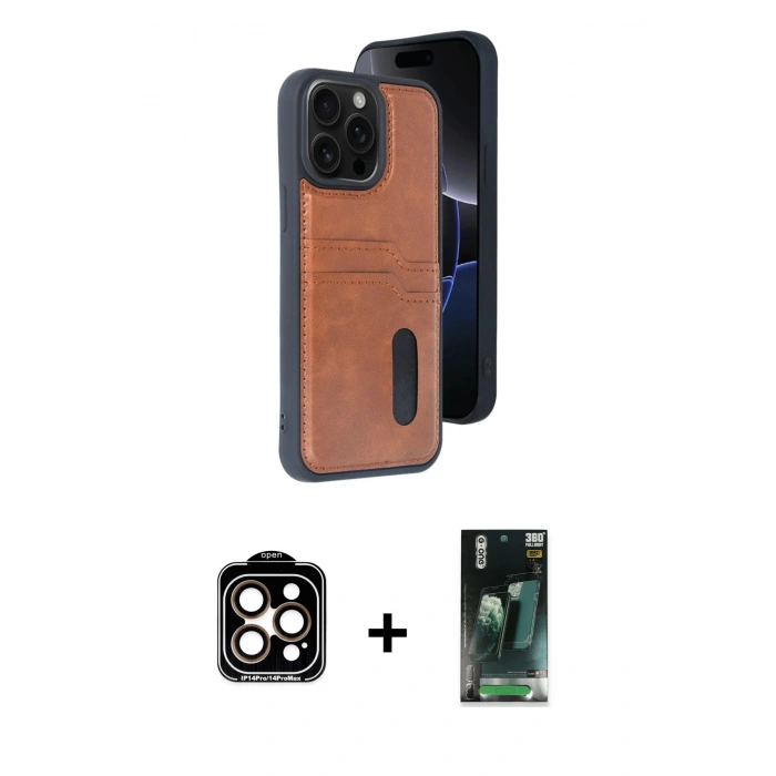 MARSİLYAN™- iPhone 14 Pro Max Kılıf Yörünge Işık Serisi - Şeffaf 360 Full Body Arka Koruyucu + PVD Metal Kamera Lens - TU