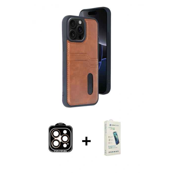 MARSİLYAN™- iPhone 14 Pro Max Kılıf Yörünge Işık Serisi - Şeffaf Pasifik Cam Ekran Koruyucu + PVD Metal Kamera Lens - TU