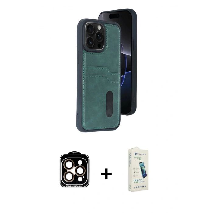 MARSİLYAN™- iPhone 14 Pro Max Kılıf Yörünge Işık Serisi - Şeffaf Pasifik Cam Ekran Koruyucu + PVD Metal Kamera Lens - TU