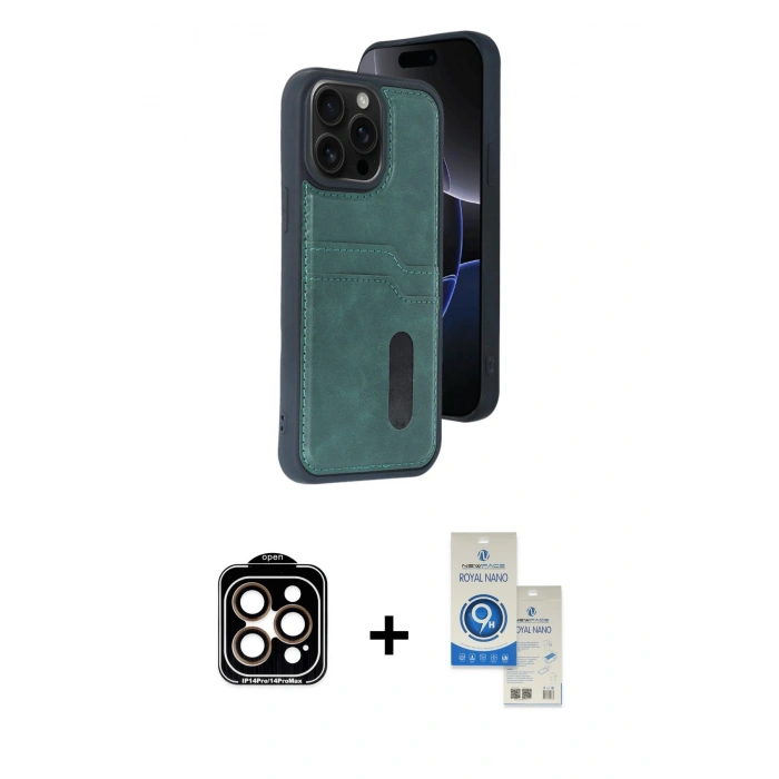 MARSİLYAN™- iPhone 14 Pro Max Kılıf Yörünge Işık Serisi - Şeffaf Royal Nano Ekran Koruyucu + PVD Metal Kamera Lens - TU