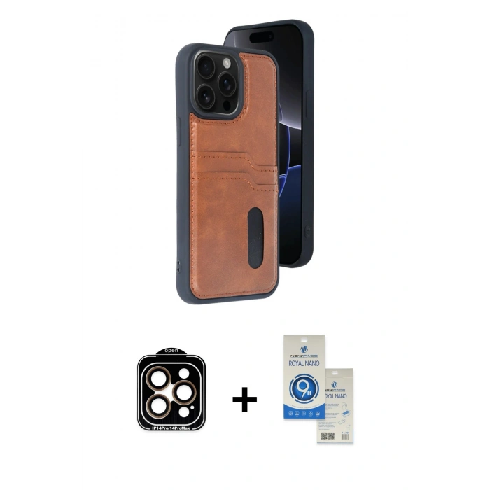 MARSİLYAN™- iPhone 14 Pro Max Kılıf Yörünge Işık Serisi - Şeffaf Royal Nano Ekran Koruyucu + PVD Metal Kamera Lens - TU