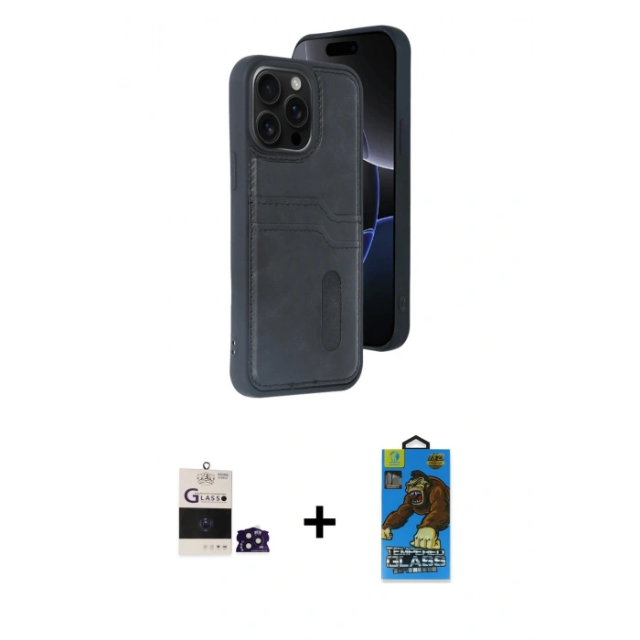 MARSİLYAN™- iPhone 14 Pro Max Kılıf Yörünge Işık Serisi - Siyah 18D Cam Ekran Koruyucu + Bilvis Titan Kamera Lens - DNMR