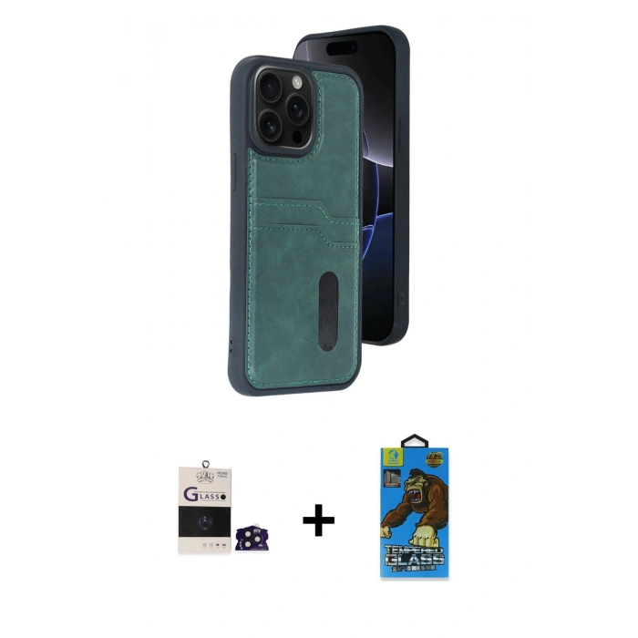 MARSİLYAN™- iPhone 14 Pro Max Kılıf Yörünge Işık Serisi - Siyah 18D Cam Ekran Koruyucu + Bilvis Titan Kamera Lens - DNMR