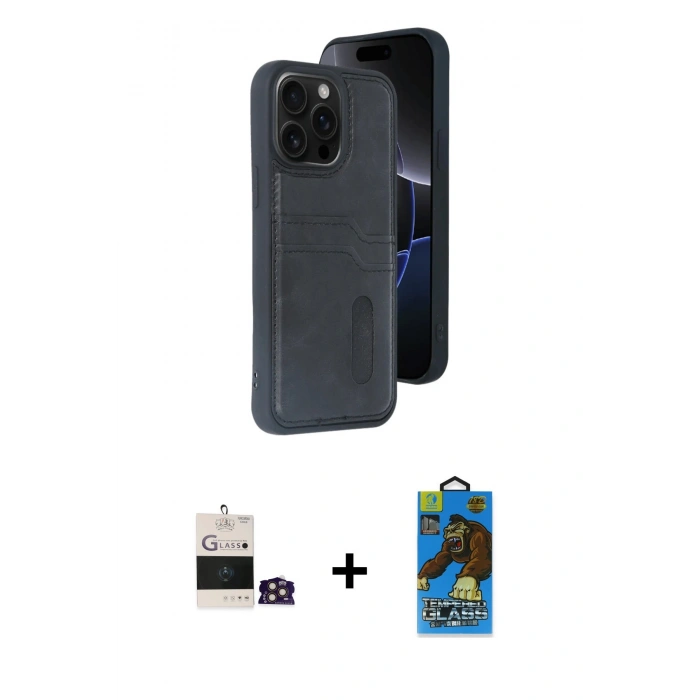 MARSİLYAN™- iPhone 14 Pro Max Kılıf Yörünge Işık Serisi - Siyah 18D Cam Ekran Koruyucu + Bilvis Titan Kamera Lens - GD