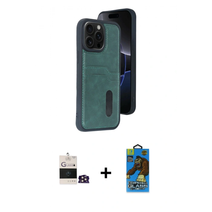 MARSİLYAN™- iPhone 14 Pro Max Kılıf Yörünge Işık Serisi - Siyah 18D Cam Ekran Koruyucu + Bilvis Titan Kamera Lens - GD