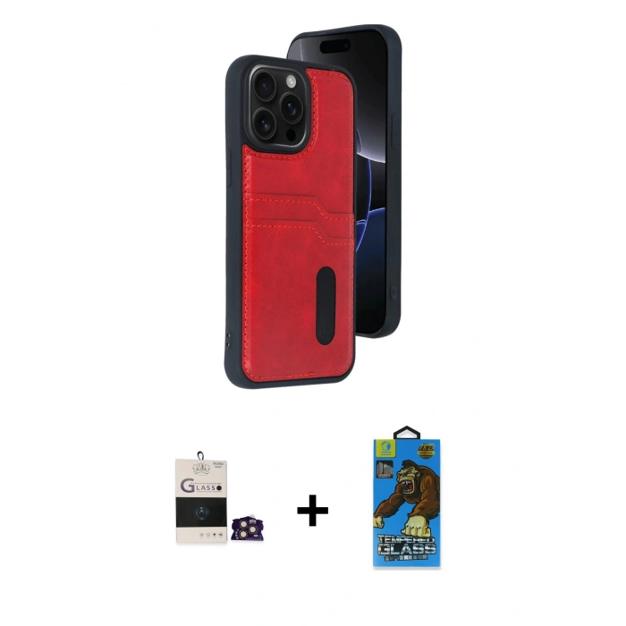 MARSİLYAN™- iPhone 14 Pro Max Kılıf Yörünge Işık Serisi - Siyah 18D Cam Ekran Koruyucu + Bilvis Titan Kamera Lens - GD