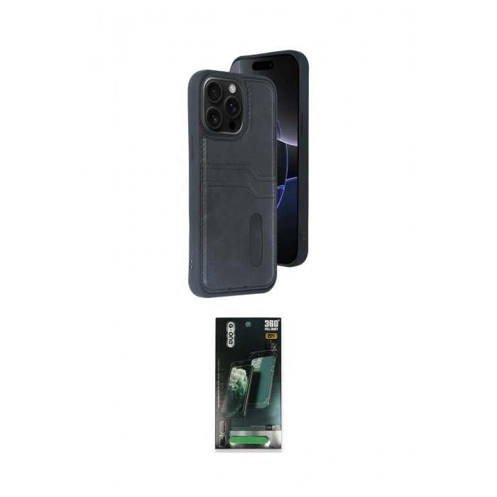 MARSİLYAN™- iPhone 14 Pro Max Kılıf Yörünge Işık Serisi - Siyah 360 Mat Full Body Arka Koruyucu