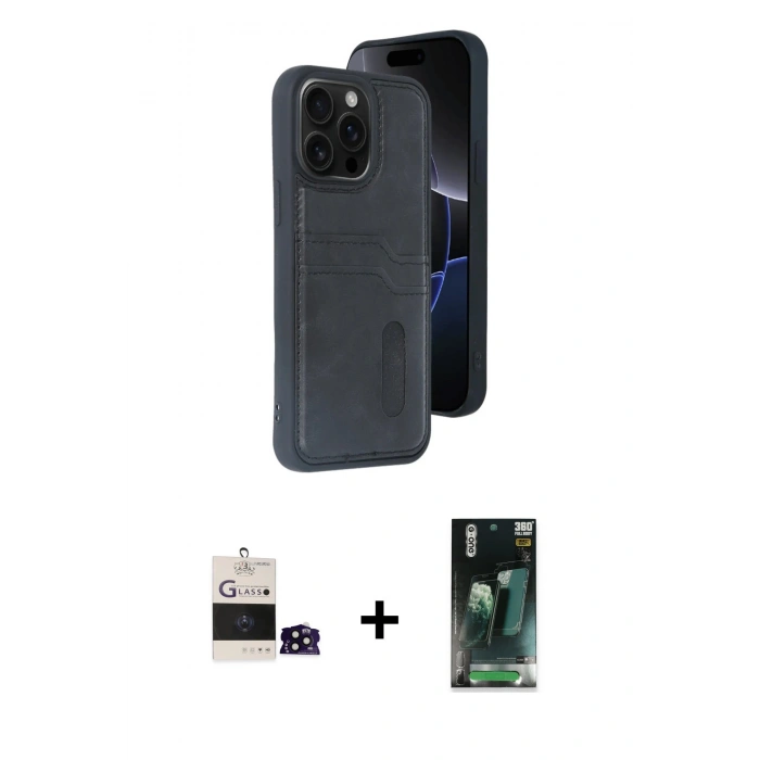 MARSİLYAN™- iPhone 14 Pro Max Kılıf Yörünge Işık Serisi - Siyah 360 Mat Full Body Arka Koruyucu + Bilvis Titan Kamera Lens - SH