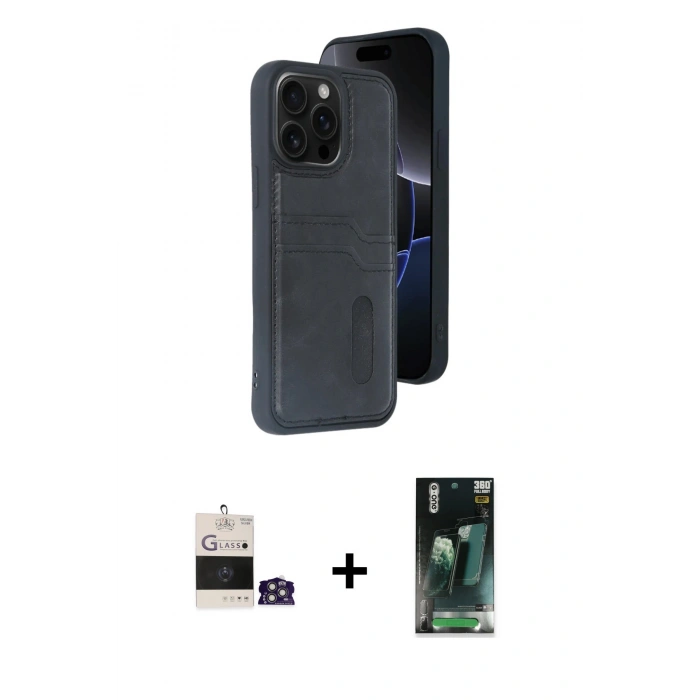 MARSİLYAN™- iPhone 14 Pro Max Kılıf Yörünge Işık Serisi - Siyah 360 Mat Full Body Arka Koruyucu + Bilvis Titan Kamera Lens - GS