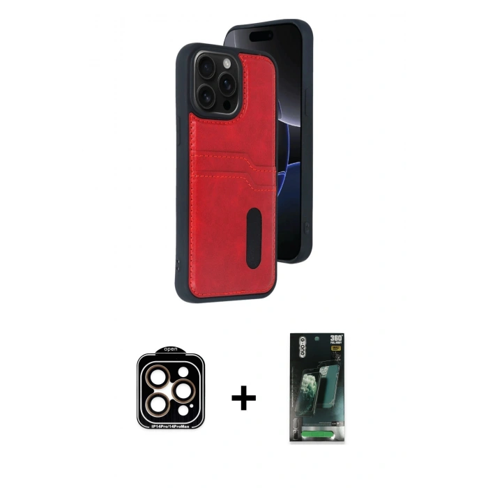 MARSİLYAN™- iPhone 14 Pro Max Kılıf Yörünge Işık Serisi - Siyah 360 Mat Full Body Arka Koruyucu + PVD Metal Kamera Lens - TU