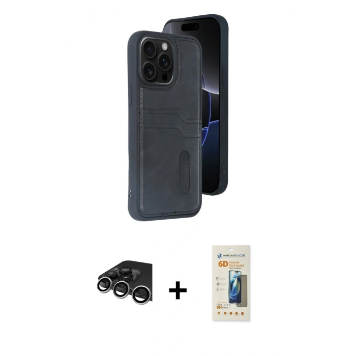 MARSİLYAN™- iPhone 14 Pro Max Kılıf Yörünge Işık Serisi - Siyah 6D Mat Seramik Hayalet Nano Ekran Koruyucu + Raze Metal Kamera Lens - GS