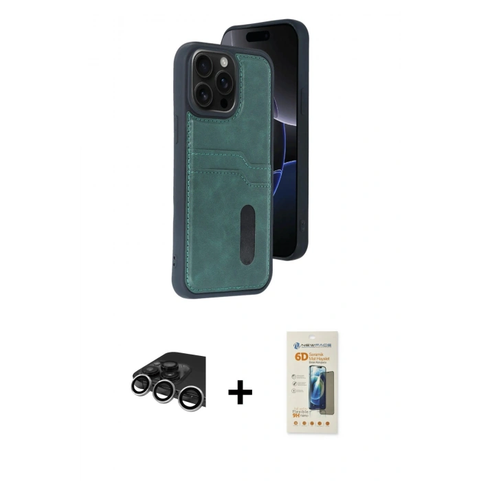 MARSİLYAN™- iPhone 14 Pro Max Kılıf Yörünge Işık Serisi - Siyah 6D Mat Seramik Hayalet Nano Ekran Koruyucu + Raze Metal Kamera Lens - GS