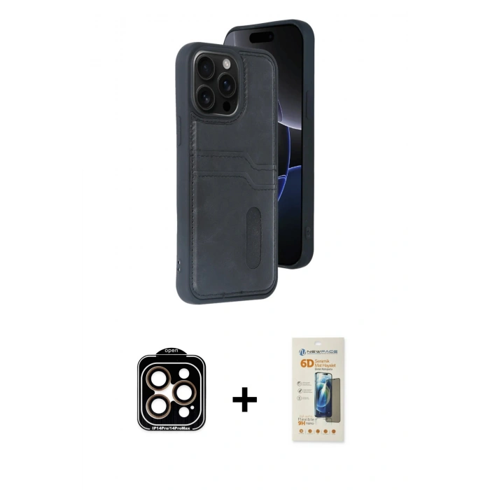 MARSİLYAN™- iPhone 14 Pro Max Kılıf Yörünge Işık Serisi - Siyah 6D Mat Seramik Hayalet Nano Ekran Koruyucu + PVD Metal Kamera Lens - TU