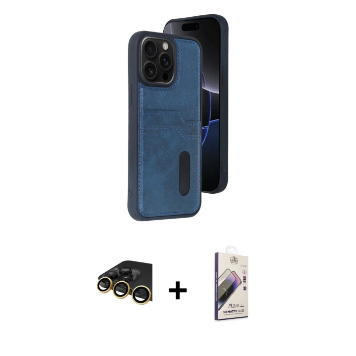 MARSİLYAN™- iPhone 14 Pro Max Kılıf Yörünge Işık Serisi - Siyah Bilvis 3D Mat Cam Ekran Koruyucu + Raze Metal Kamera Lens - GD