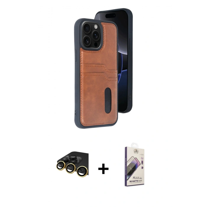 MARSİLYAN™- iPhone 14 Pro Max Kılıf Yörünge Işık Serisi - Siyah Bilvis 3D Mat Cam Ekran Koruyucu + Raze Metal Kamera Lens - GD