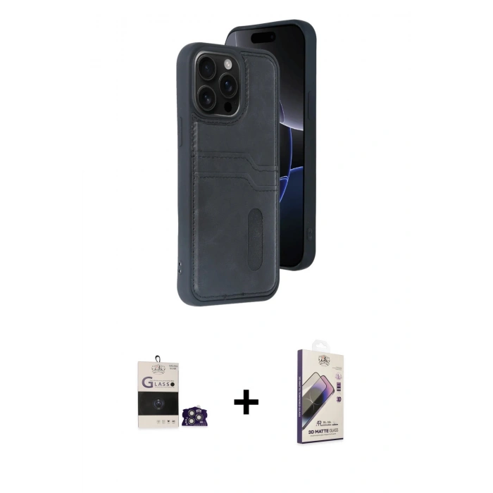 MARSİLYAN™- iPhone 14 Pro Max Kılıf Yörünge Işık Serisi - Siyah Bilvis 3D Mat Cam Ekran Koruyucu + Bilvis Titan Kamera Lens - GS