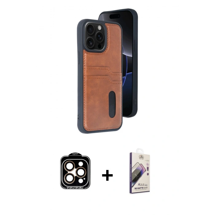 MARSİLYAN™- iPhone 14 Pro Max Kılıf Yörünge Işık Serisi - Siyah Bilvis 3D Mat Cam Ekran Koruyucu + PVD Metal Kamera Lens - TU