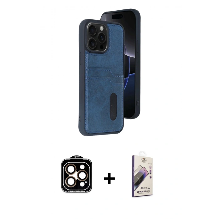 MARSİLYAN™- iPhone 14 Pro Max Kılıf Yörünge Işık Serisi - Siyah Bilvis 3D Mat Cam Ekran Koruyucu + PVD Metal Kamera Lens - TU